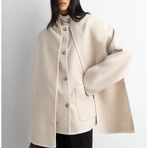 OAK+FORT WOOL-BLEND CONTRAST STITCH SCARF JACKET